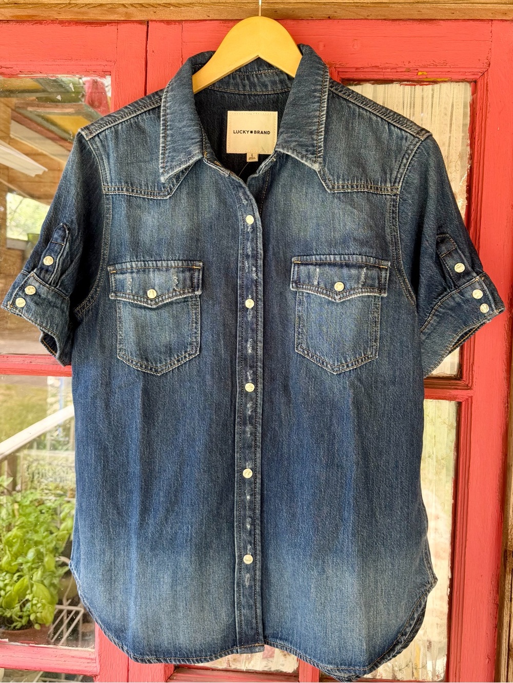 Lucky Brand Cut Off Denim Button Down🍀